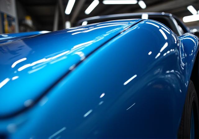 Verniciatura personalizzata colore blu elettrico su auto sportiva