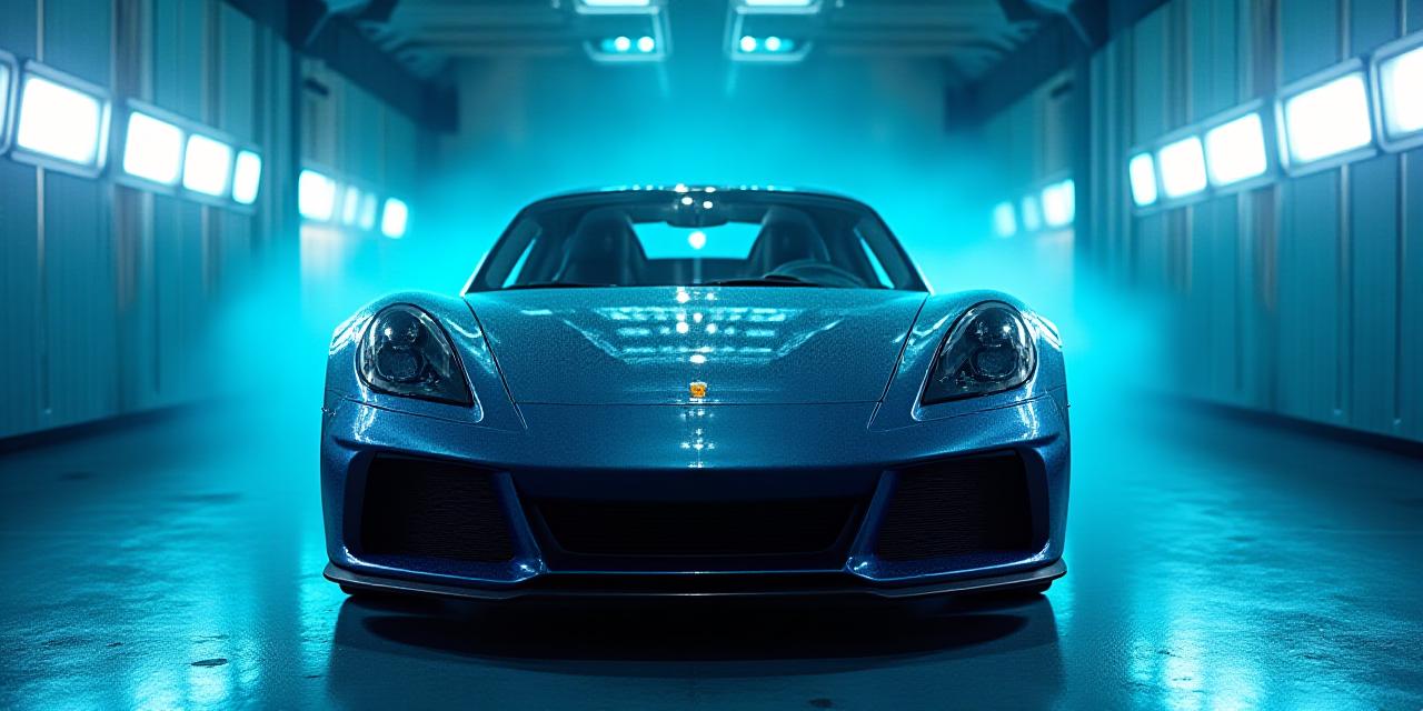 Auto sportiva in fase di verniciatura professionale